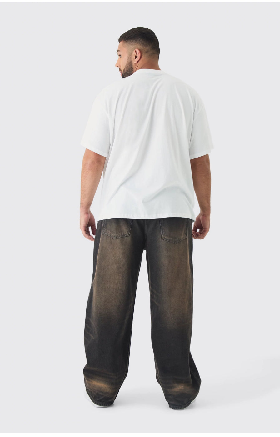 BoohooMan Plus Oversized Pour Homme Moto Print T-Shirt
