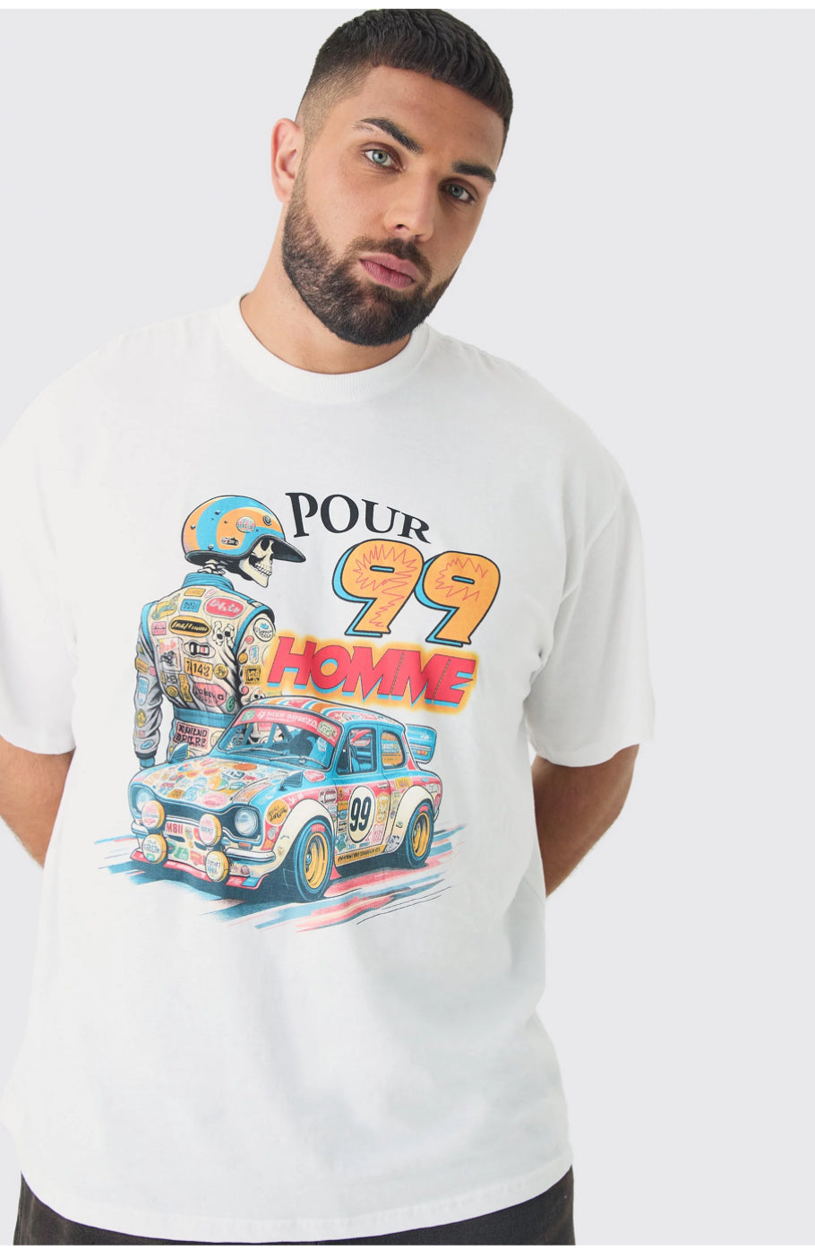 BoohooMan Plus Oversized Pour Homme Moto Print T-Shirt