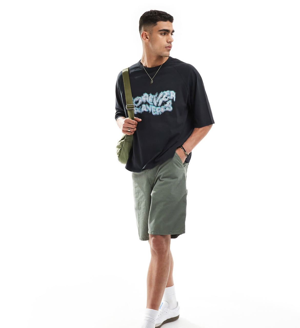 Pull&Bear boxy fit front graphic t-shirt in black