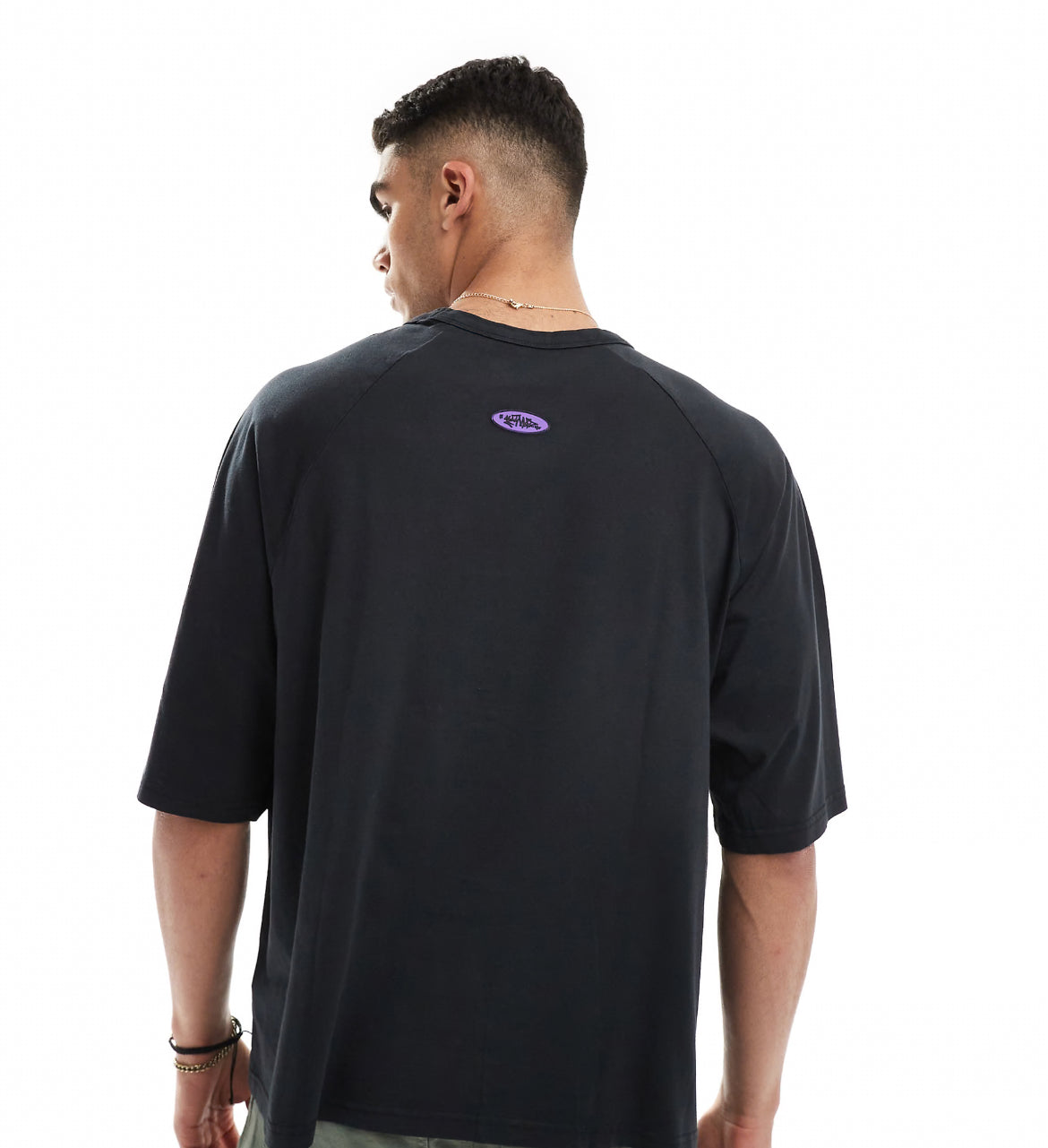 Pull&Bear boxy fit front graphic t-shirt in black