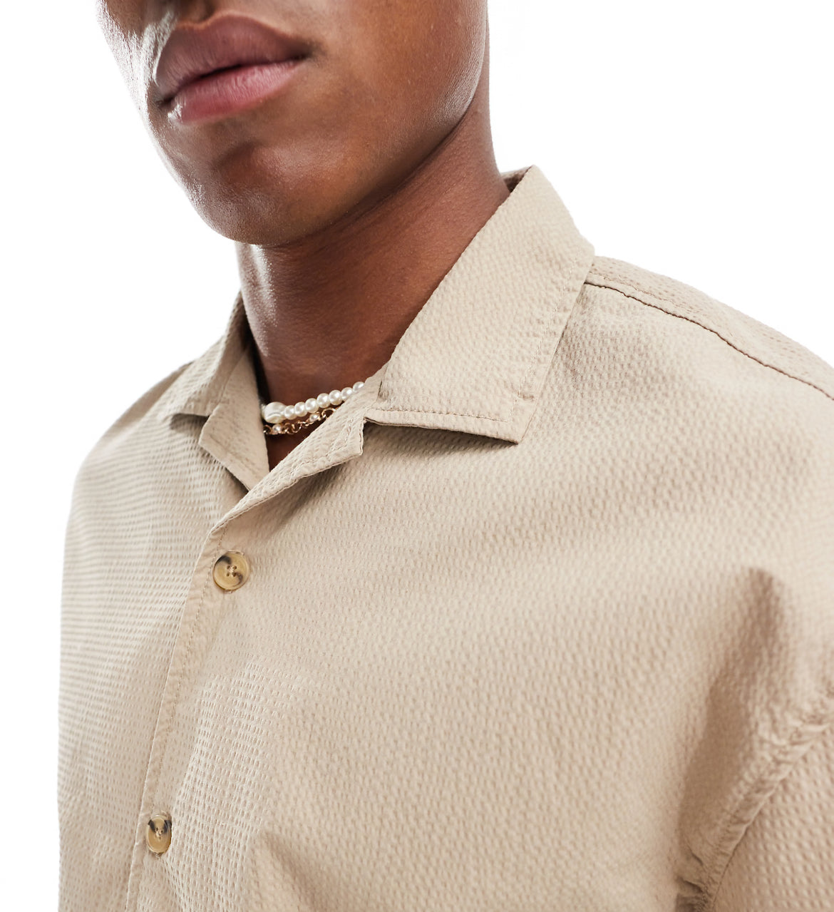 Pull&Bear textured shirt in sand