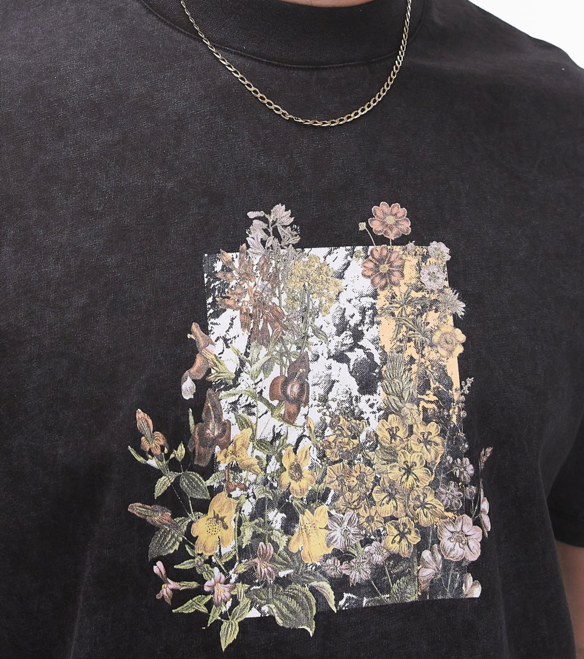 Topman oversized fit t-shirt with floral rock print in washed black