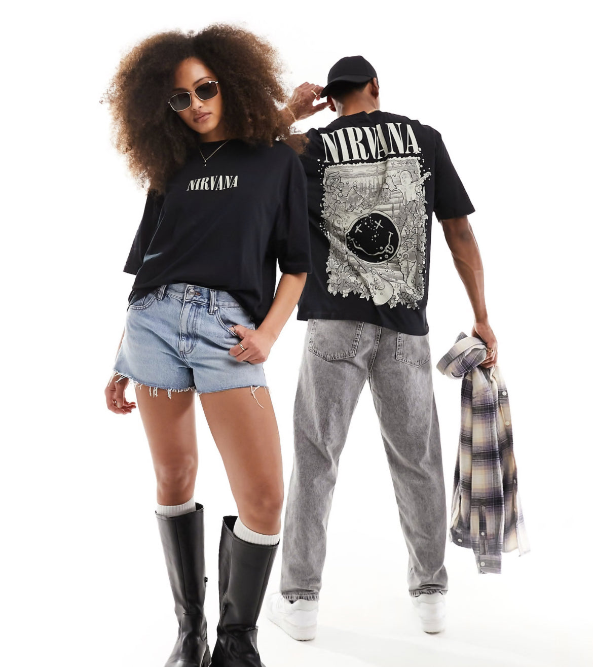 ASOS DESIGN unisex oversized graphic tee with Nirvana prints in black