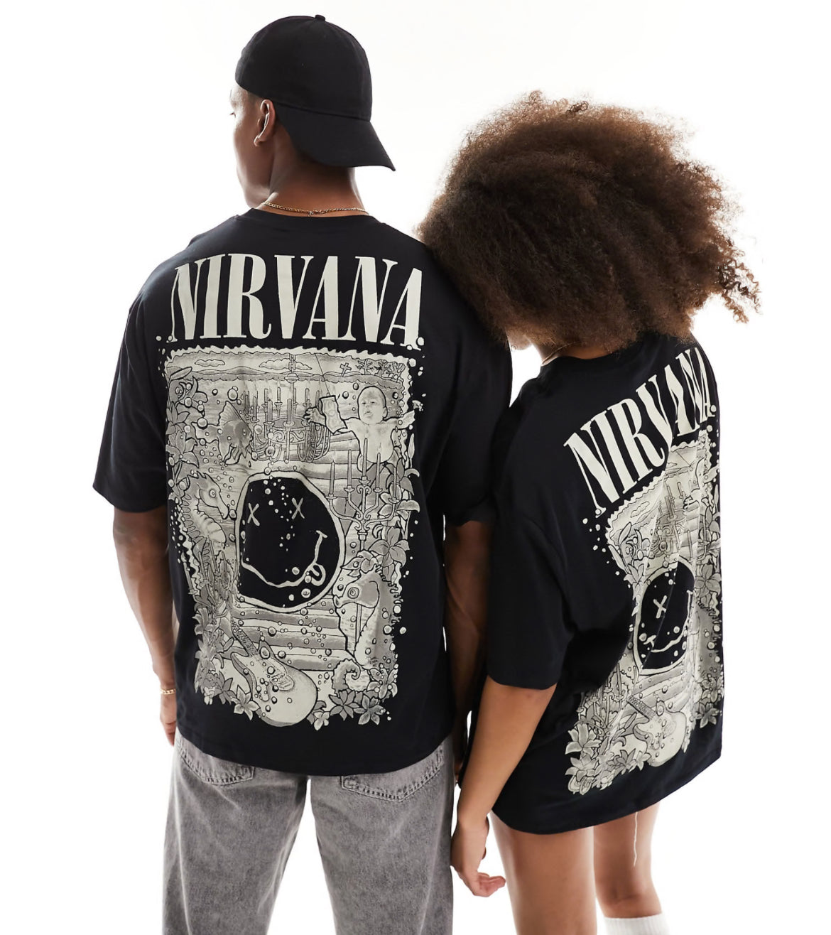 ASOS DESIGN unisex oversized graphic tee with Nirvana prints in black