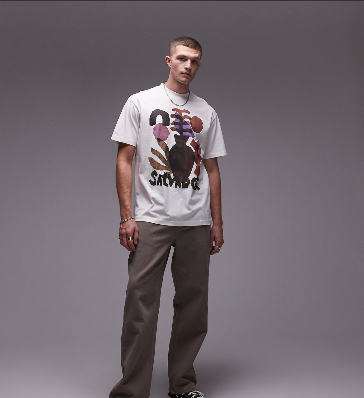 Topman oversized fit t-shirt with salvador print in washed stone