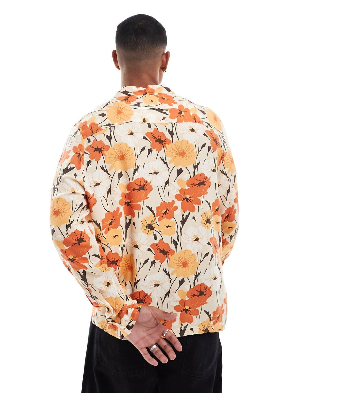 ASOS DESIGN relaxed revere shirt with retro floral print in orange