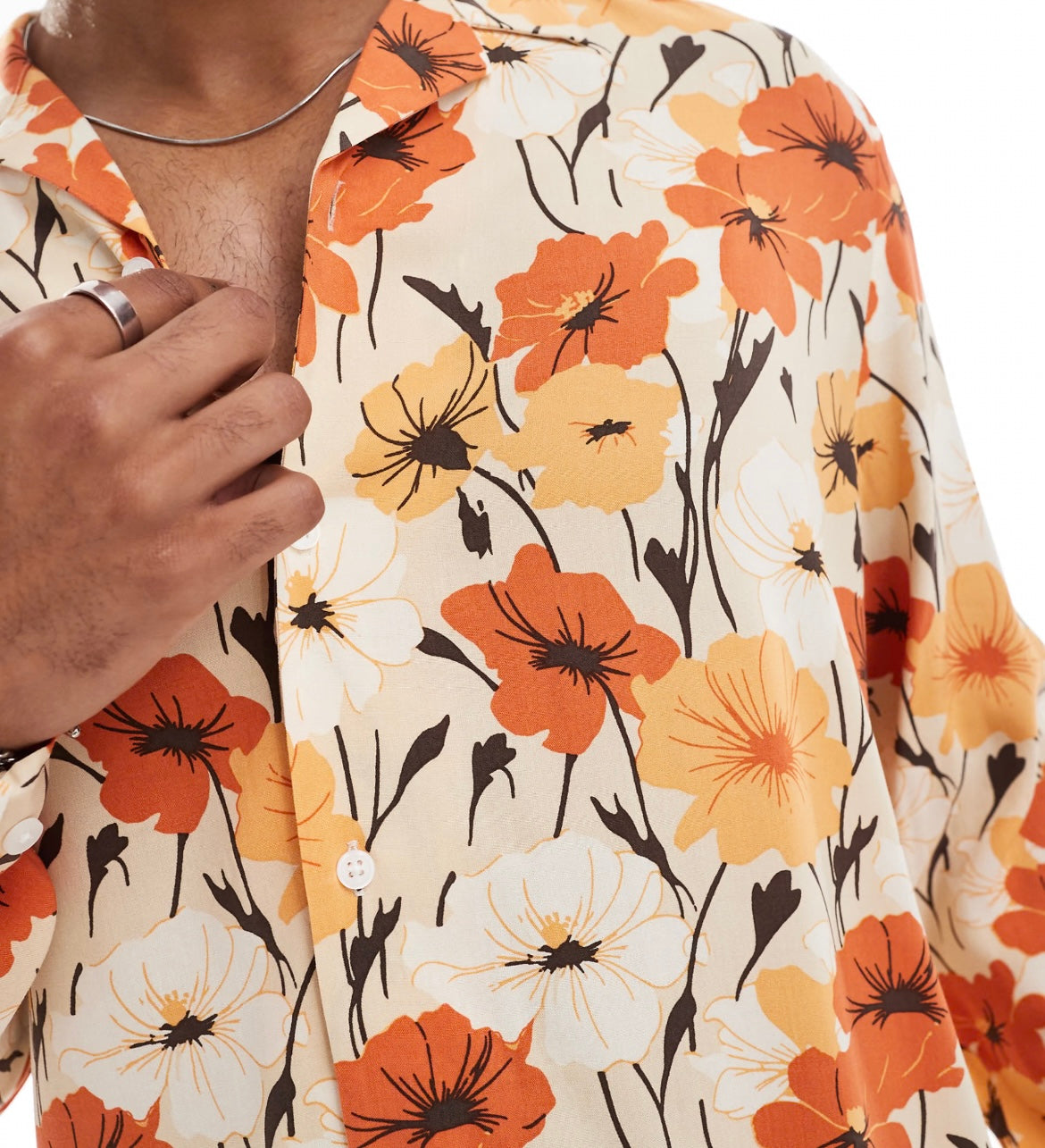 ASOS DESIGN relaxed revere shirt with retro floral print in orange