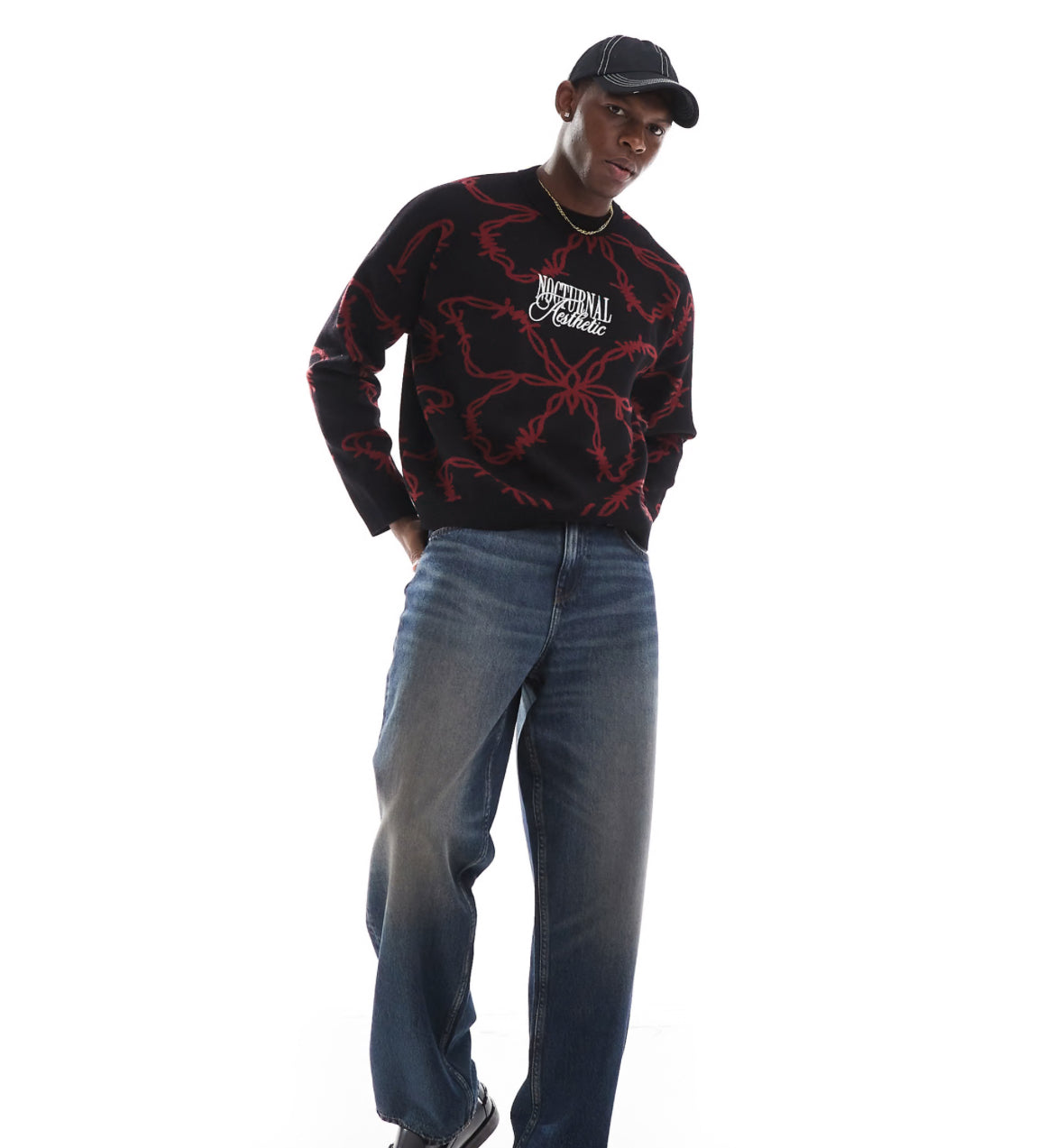 Bershka butterfly graphic knitted jumper in black
