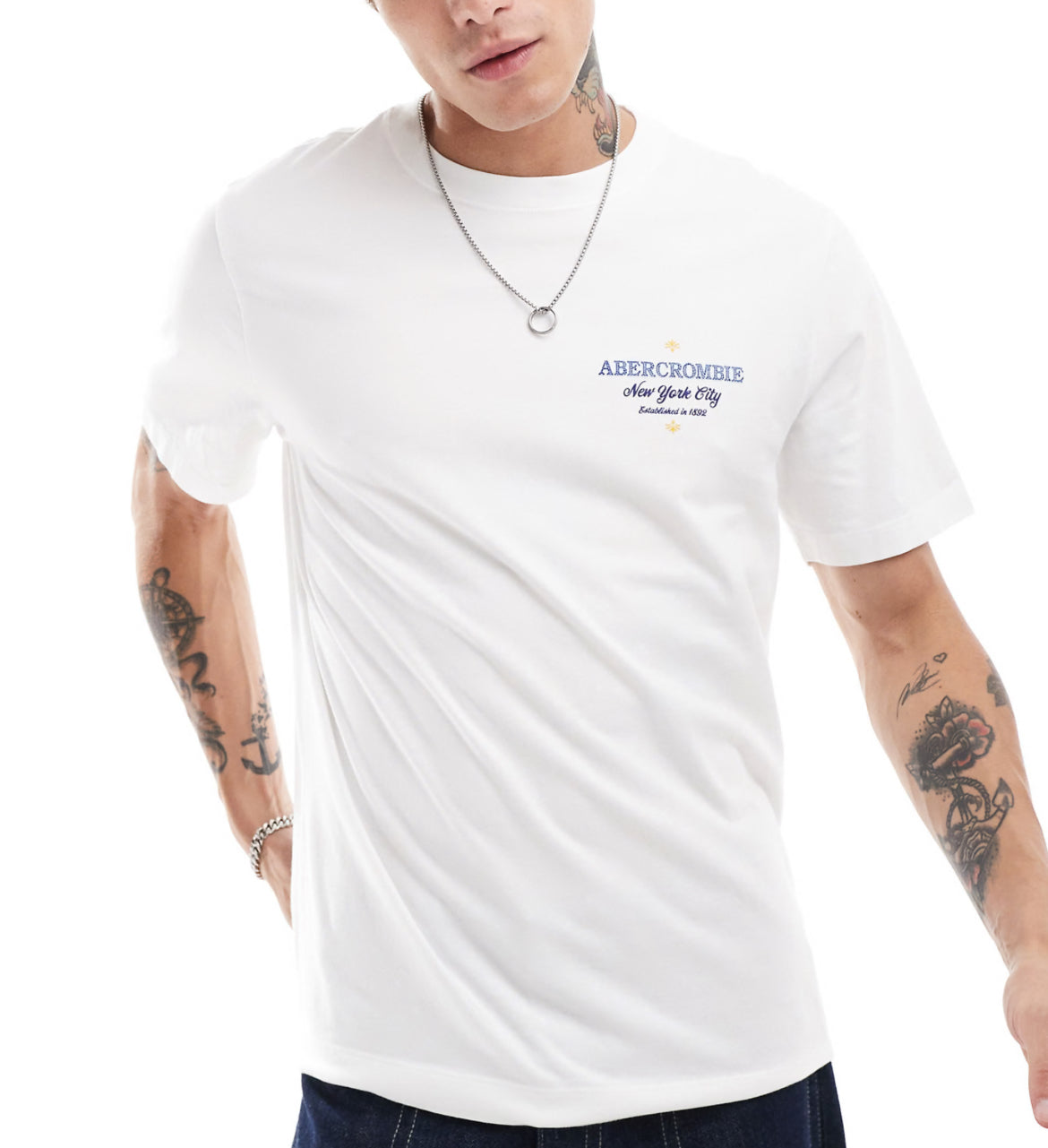 Abercrombie & Fitch tile inspired logo centre and back print classic fit t-shirt in white