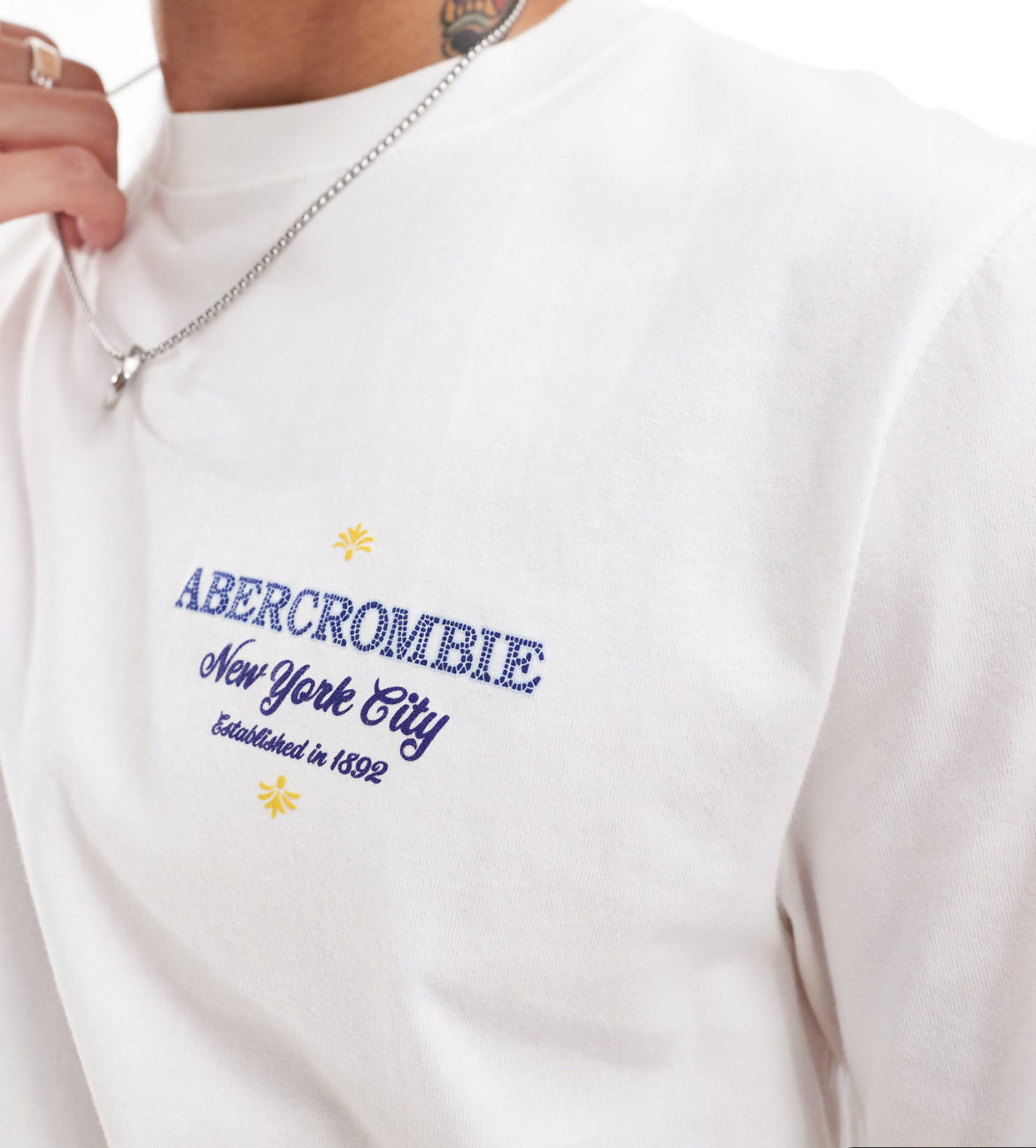 Abercrombie & Fitch tile inspired logo centre and back print classic fit t-shirt in white