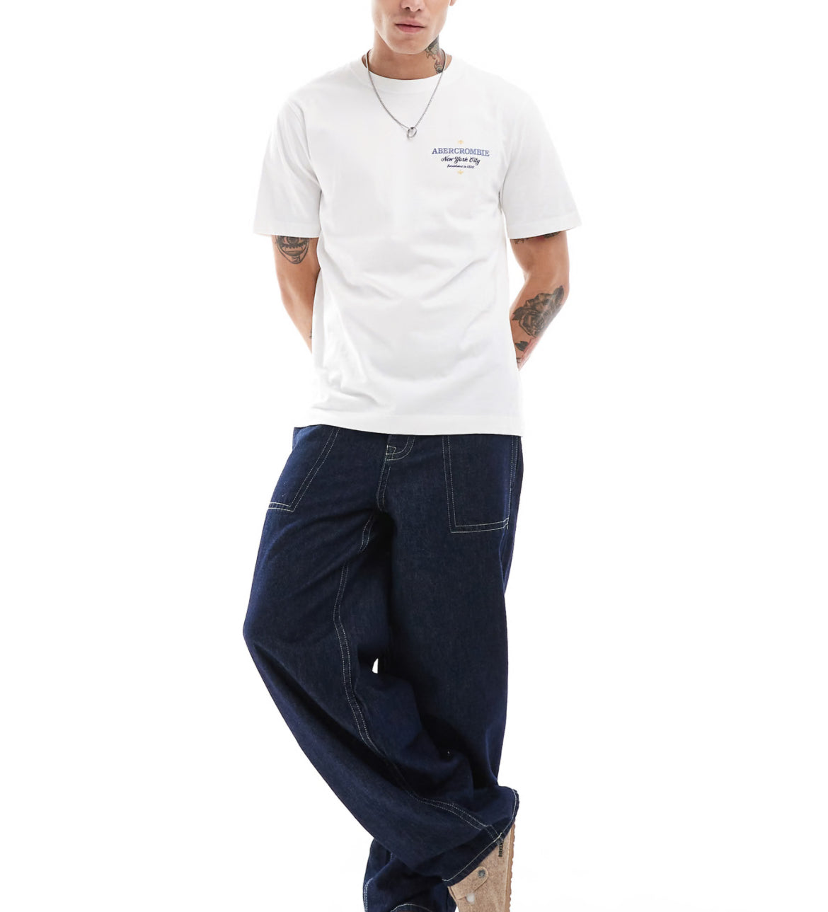 Abercrombie & Fitch tile inspired logo centre and back print classic fit t-shirt in white
