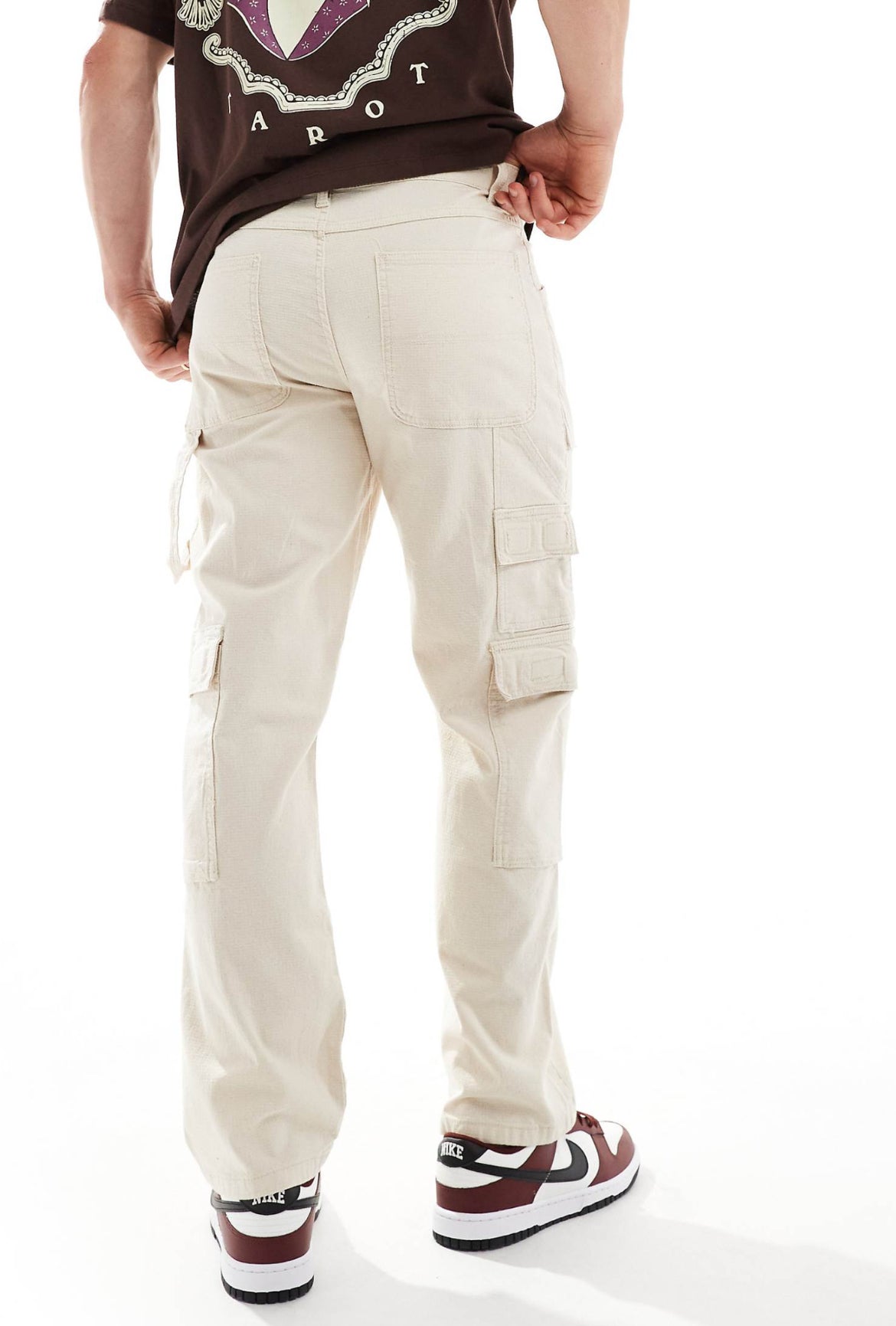 ASOS DESIGN baggy cargo trouser in ecru ripstop with carpenter loop