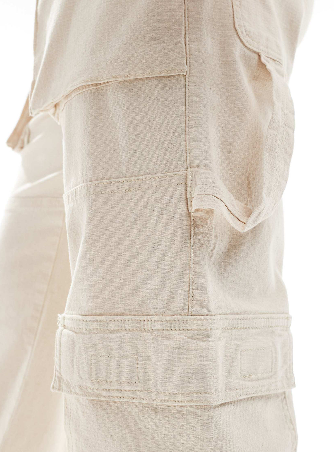 ASOS DESIGN baggy cargo trouser in ecru ripstop with carpenter loop
