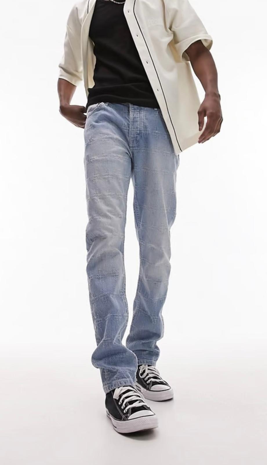 Topman rigid slim jeans cross distress in light wash-Blue
