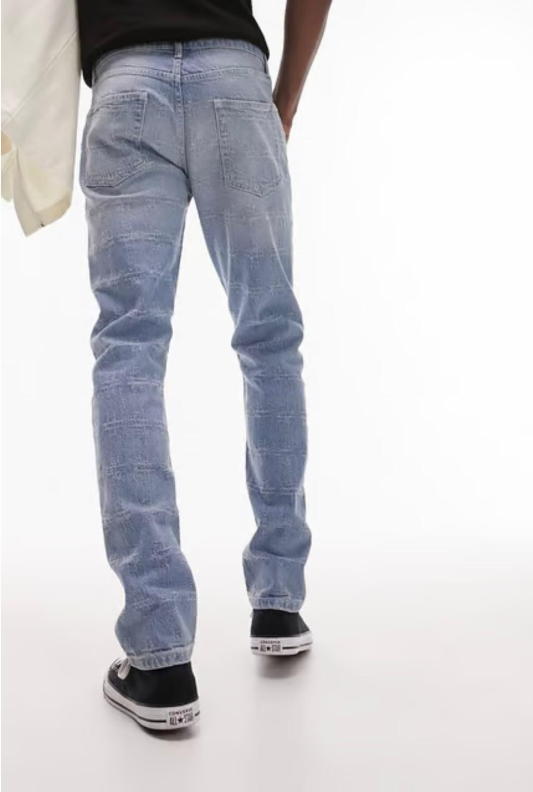 Topman rigid slim jeans cross distress in light wash-Blue