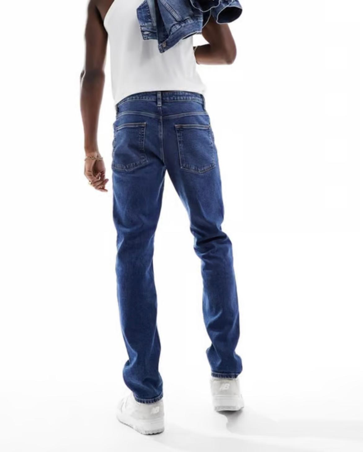 ASOS DESIGN stretch slim jeans in dark wash blue