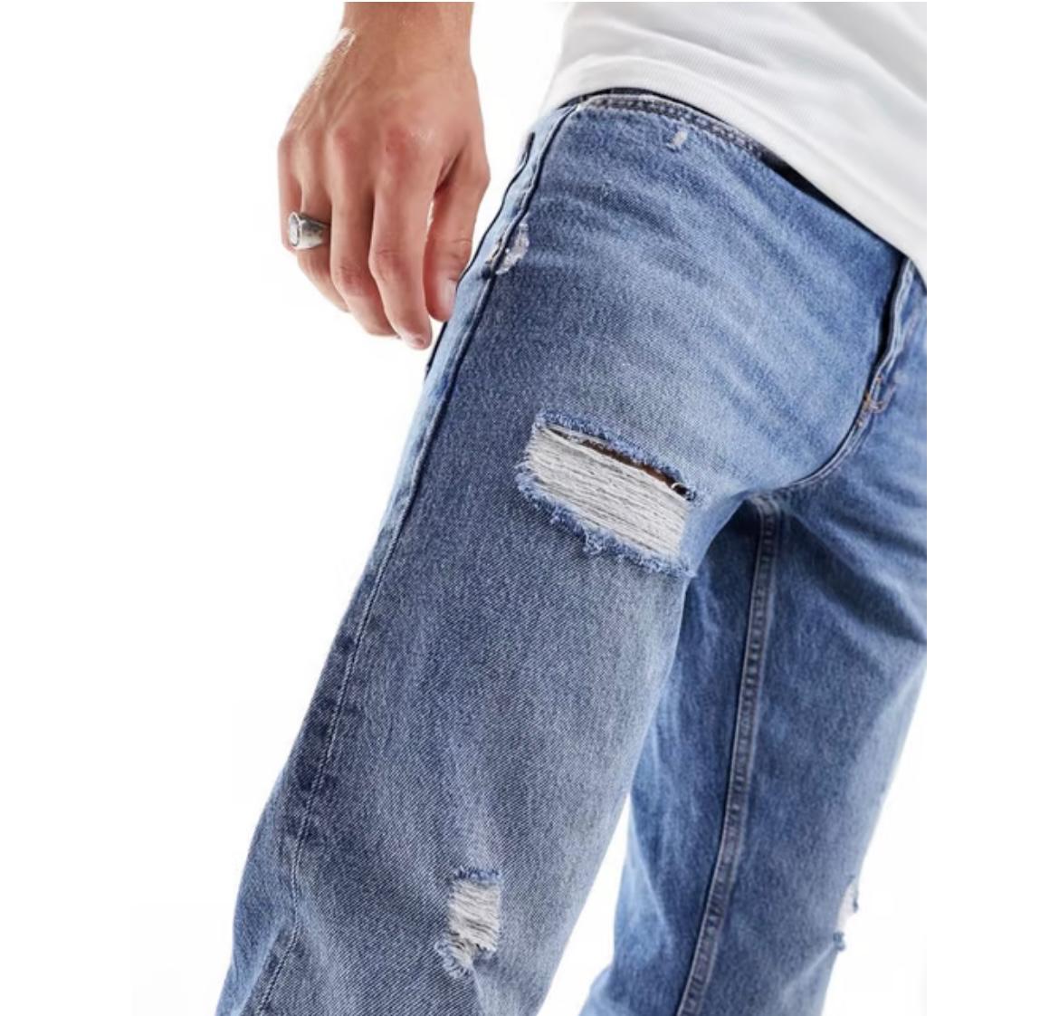 ASOS DESIGN slim jeans in vintage mid blue with rips