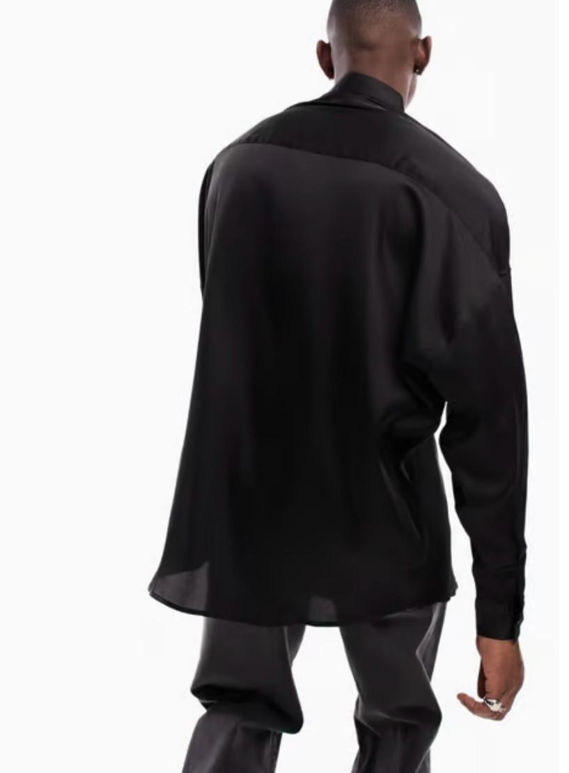 ASOS DESIGN oversized satin shirt in black