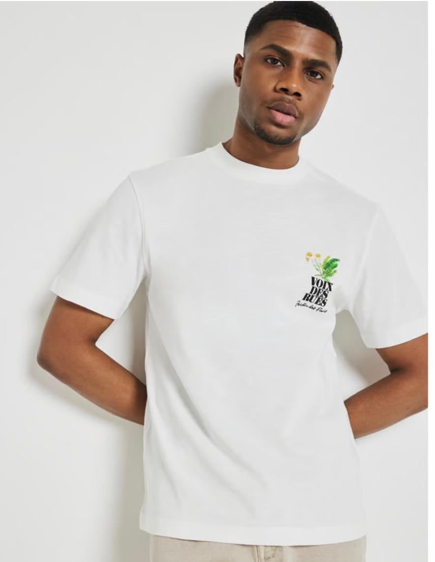 River Island Mens T-Shirt Ecru Regular Fit Graphic Floral