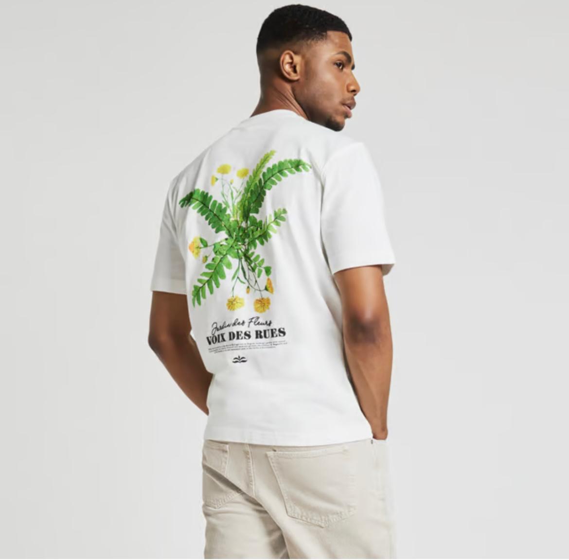 River Island Mens T-Shirt Ecru Regular Fit Graphic Floral