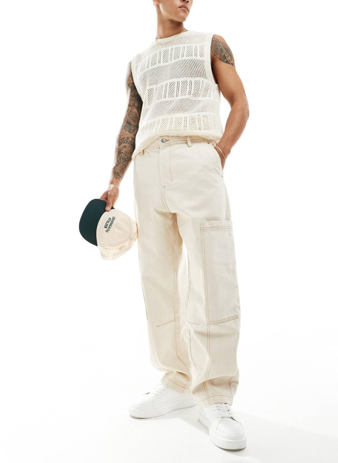 Pull&Bear wide leg worker cargo in ecru