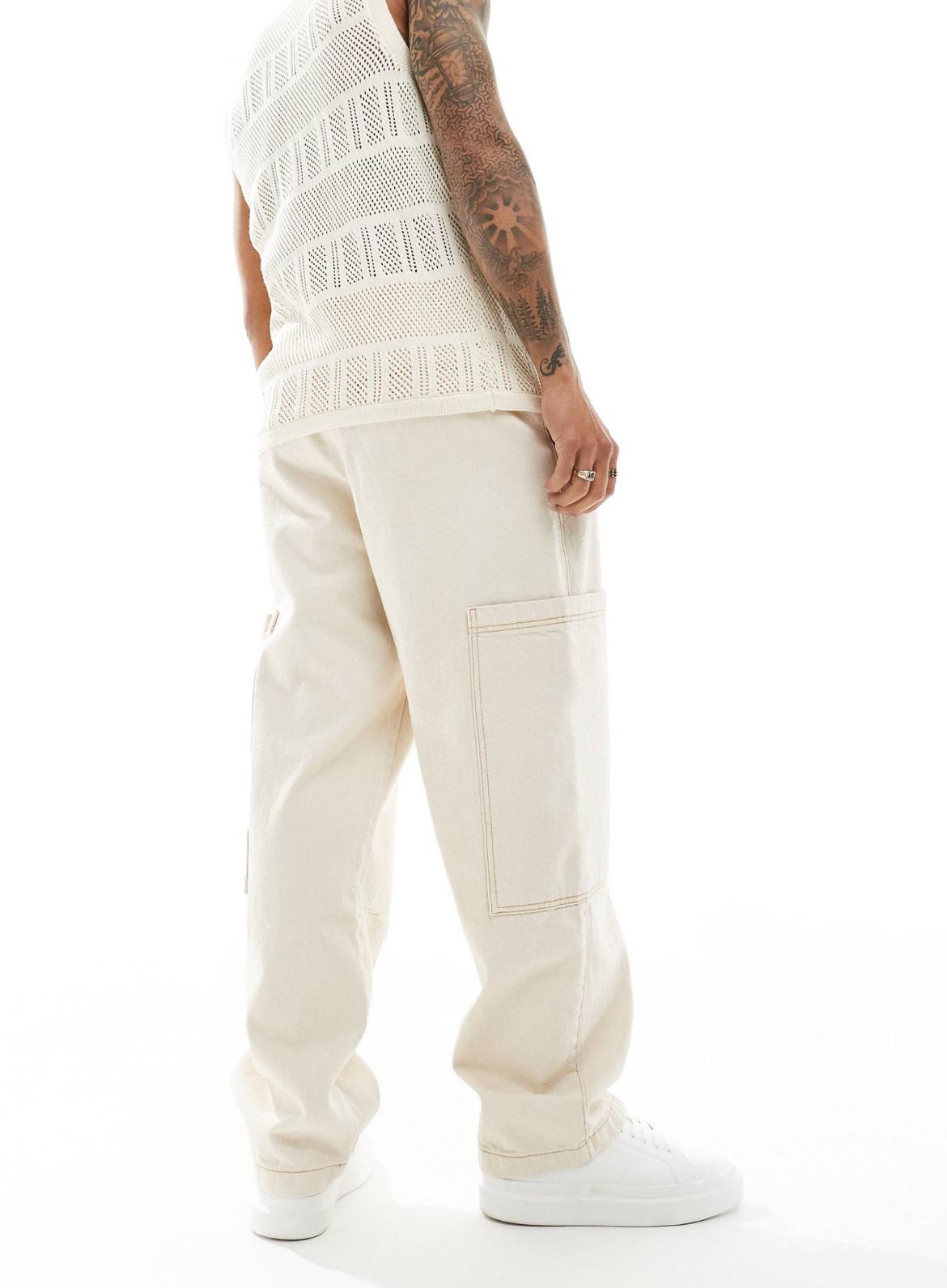 Pull&Bear wide leg worker cargo in ecru
