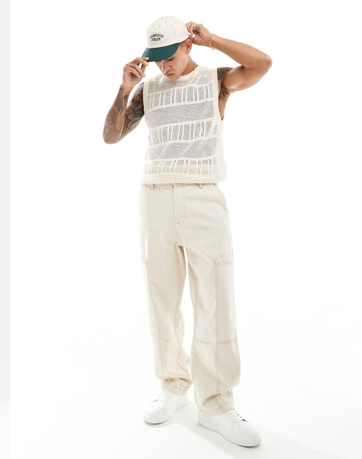 Pull&Bear wide leg worker cargo in ecru
