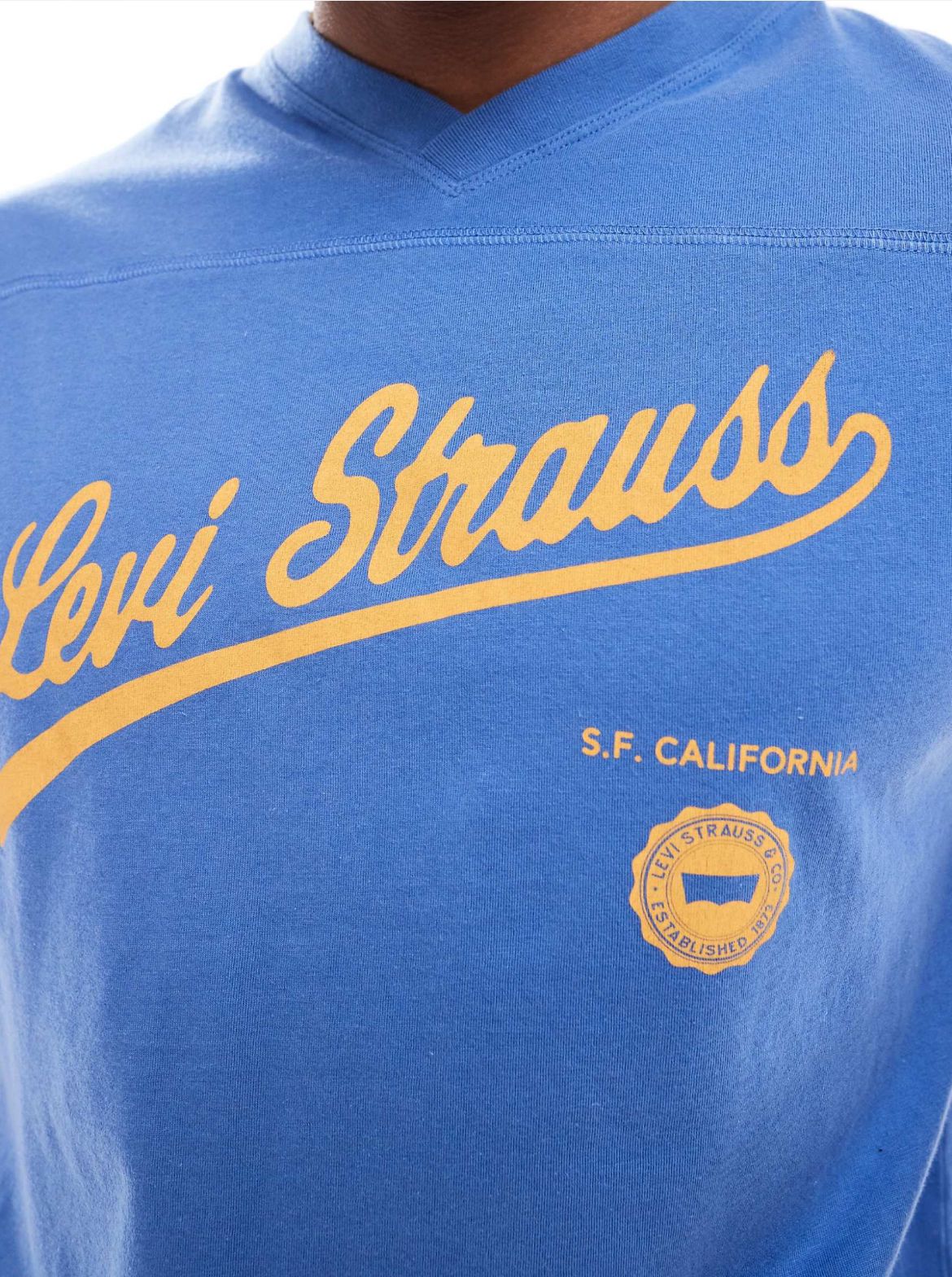 Levi's vneck atheltics script logo t-shirt in blue