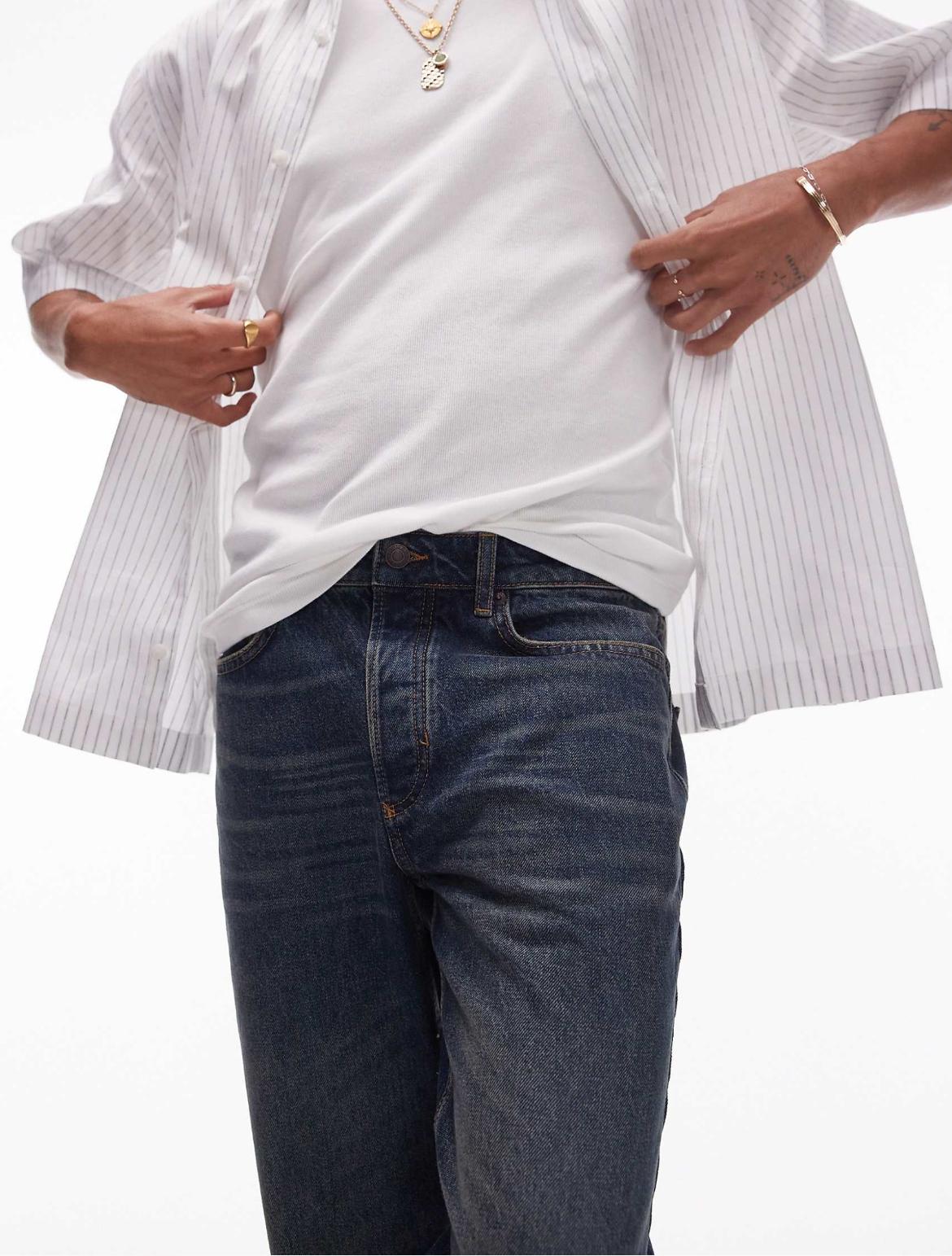 Topman taper jeans in vintage dark wash blue