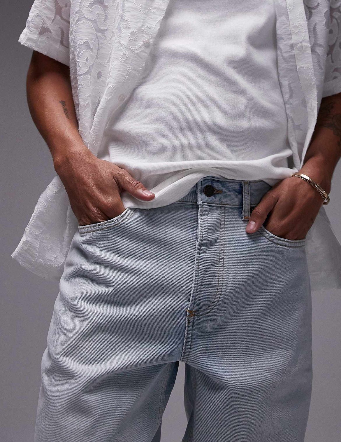 Topman taper jeans in bleach wash