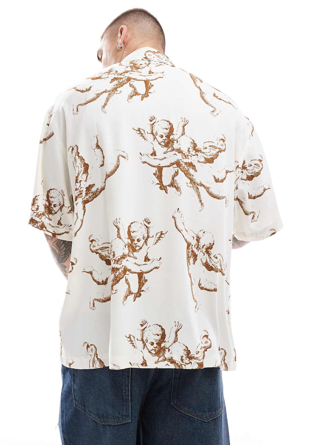 ASOS DESIGN oversized shirt with cherub print in neutral