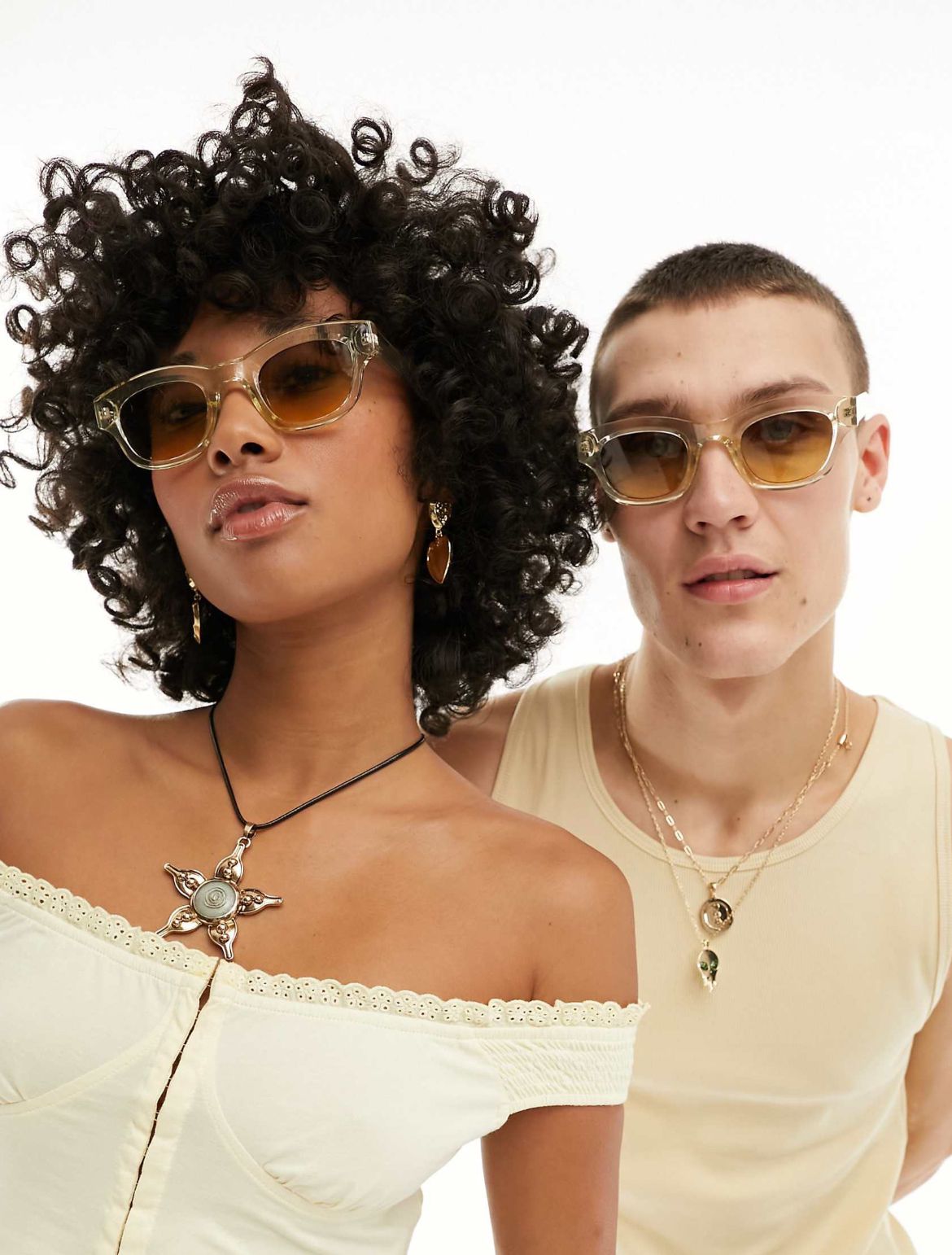 A.Kjaerbede Lane round sunglasses in ecru transparent