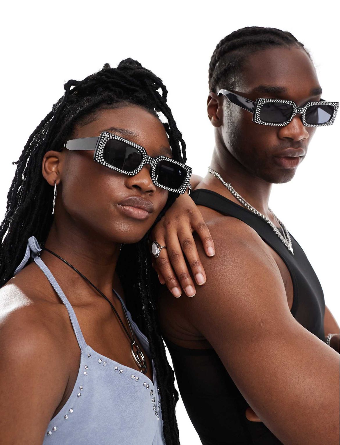 AJ Morgan embellished festival rectangle sunglasses in black - BLACK