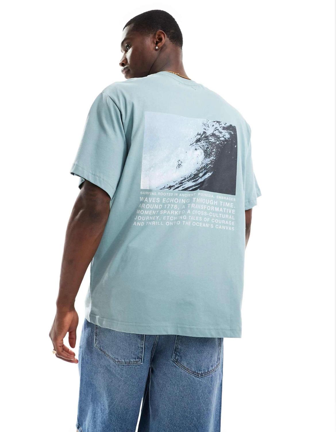 Pull&Bear waved printed t-shirt in blue