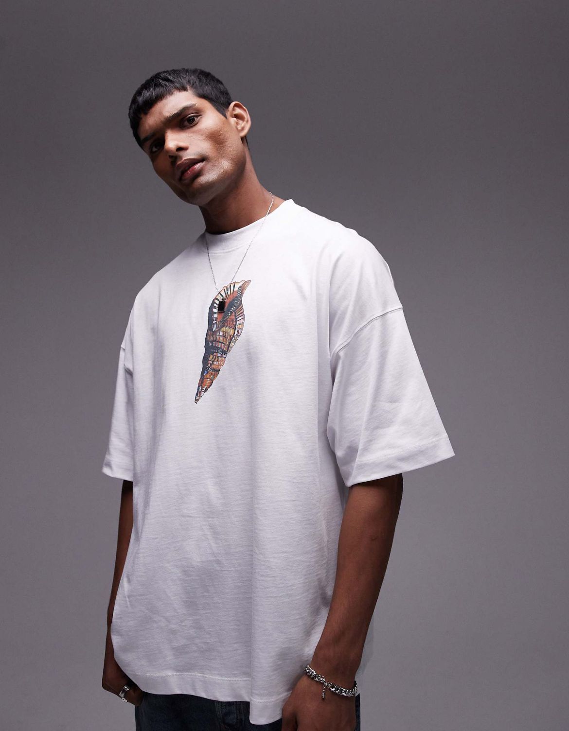 Topman extreme oversized fit t-shirt with painted shell print in white