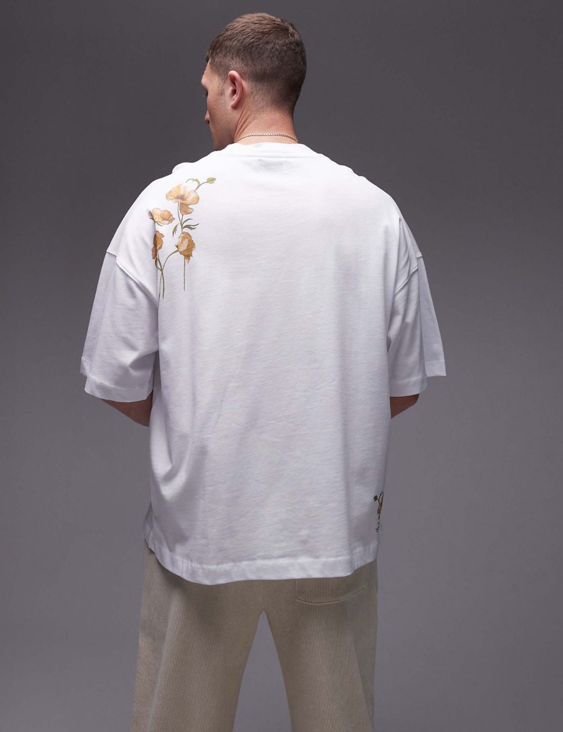 Topman premium extreme oversized fit t-shirt with yellow poppies front and back print in white