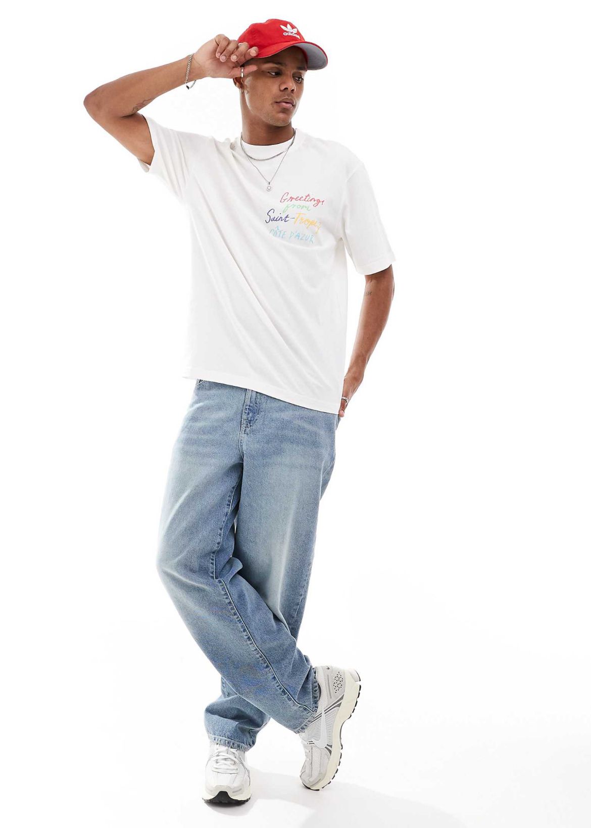 ONLY & SONS relaxed fit t-shirt with Saint Tropez pocket print in off white