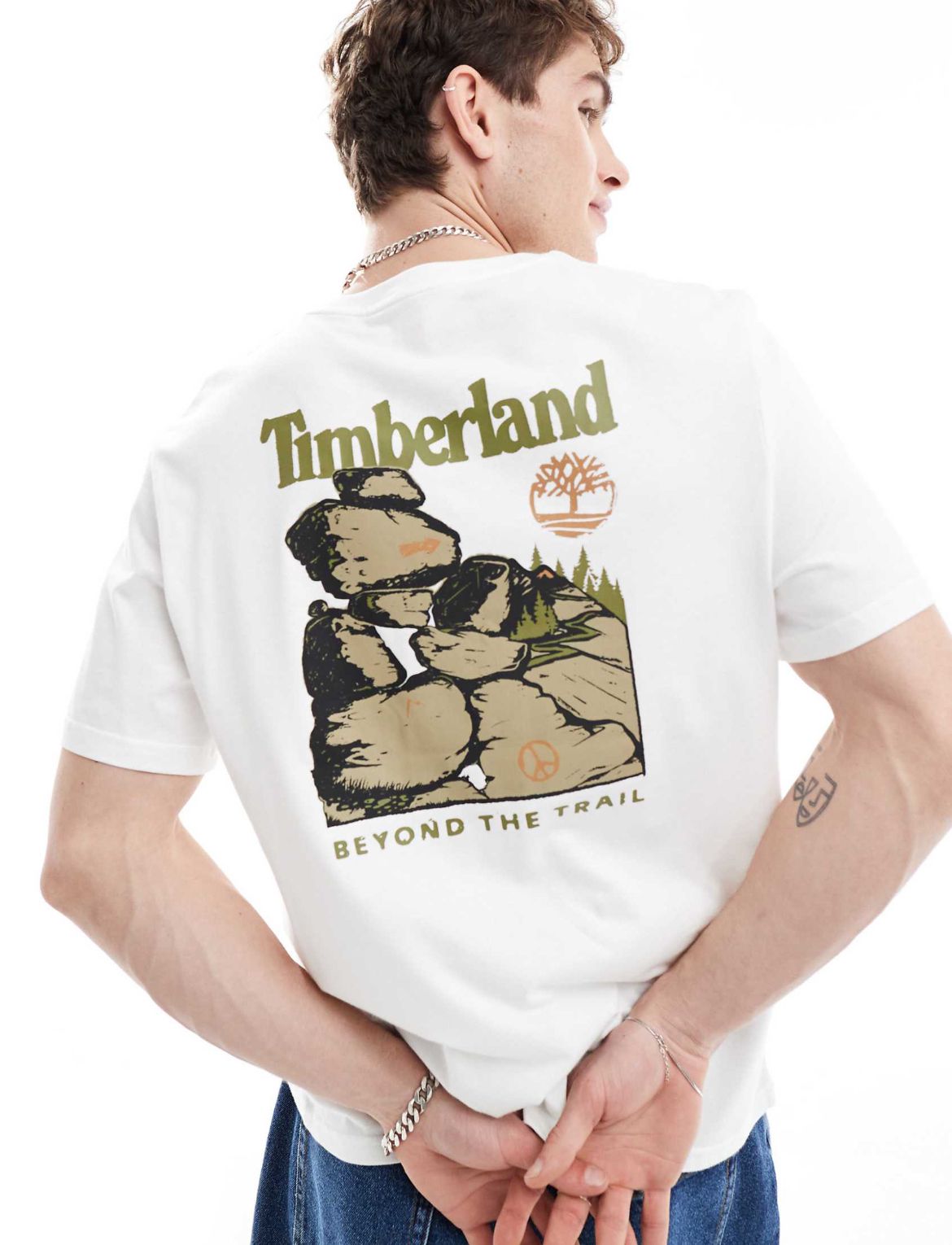 Timberland large boulder back print oversized t-shirt in white