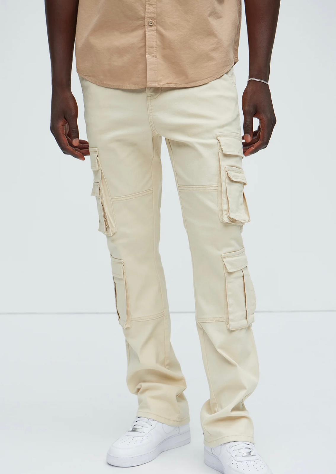 Fashion nova Landon Stacked Skinny Flare Cargo Pants - Cream