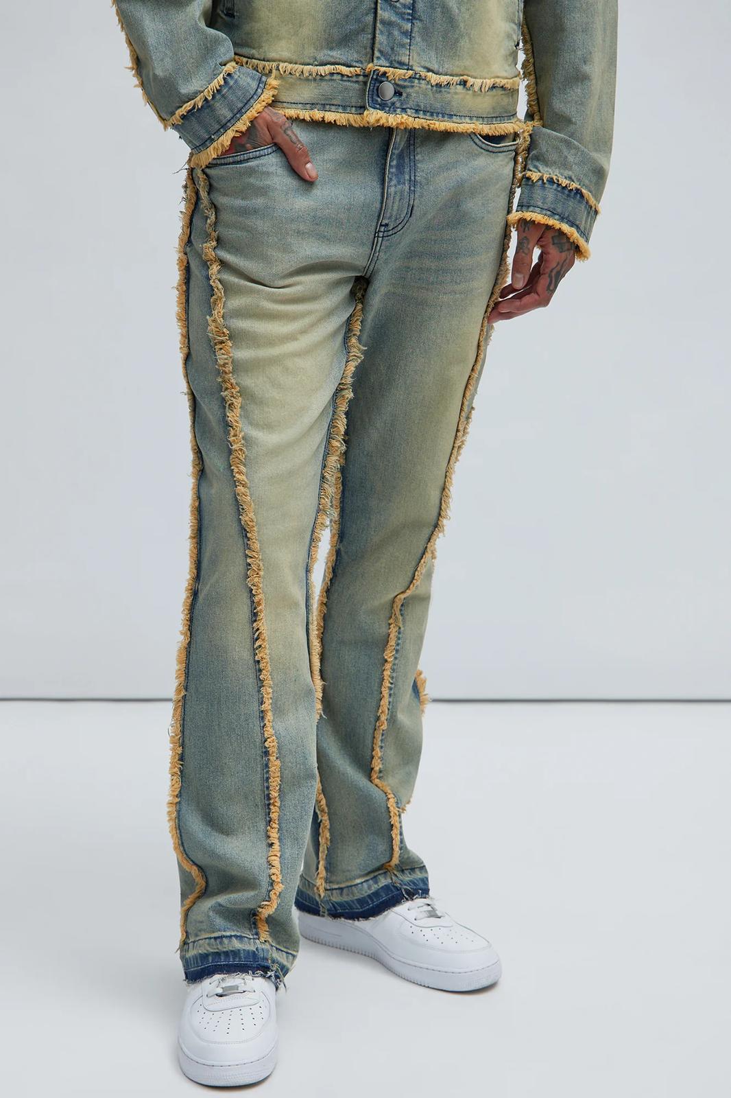 Fashion nova Nazca Frayed Stacked Slim Flare Jeans - Vintage Blue wash