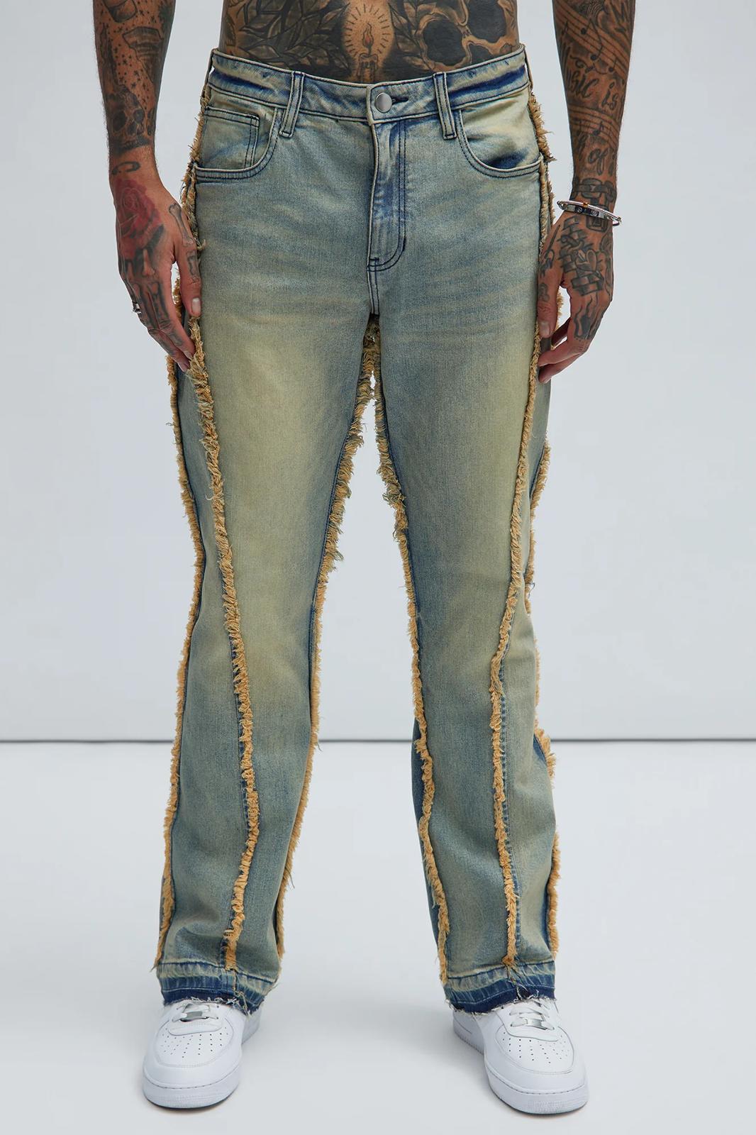 Fashion nova Nazca Frayed Stacked Slim Flare Jeans - Vintage Blue wash