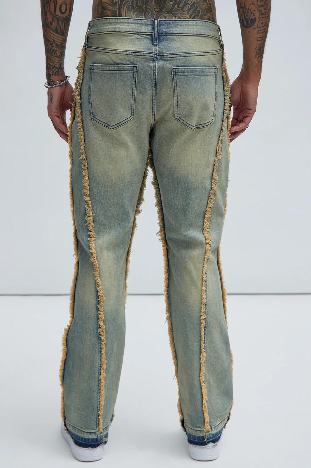 Fashion nova Nazca Frayed Stacked Slim Flare Jeans - Vintage Blue wash