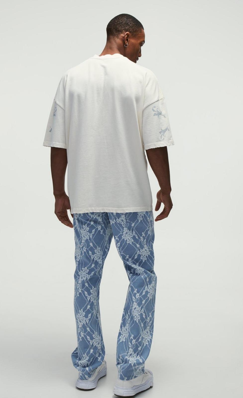 Boohooman Straight Leg Lace Rigid Jeans