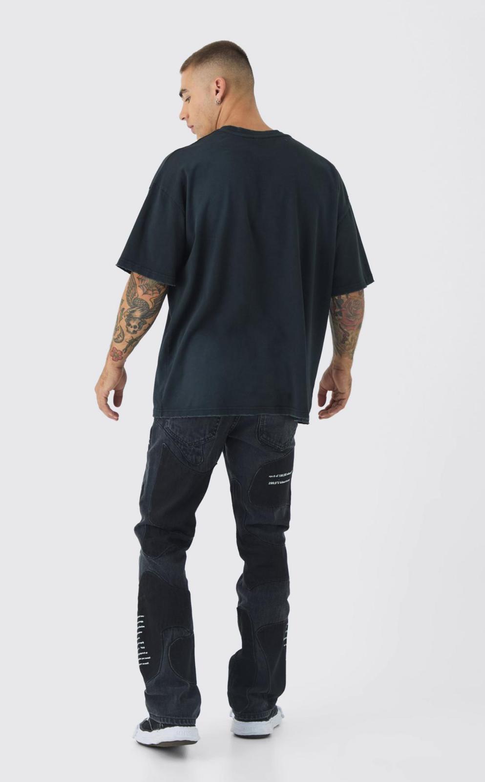 boohooman Rigid Slim Flare Patchwork Applique Jeans