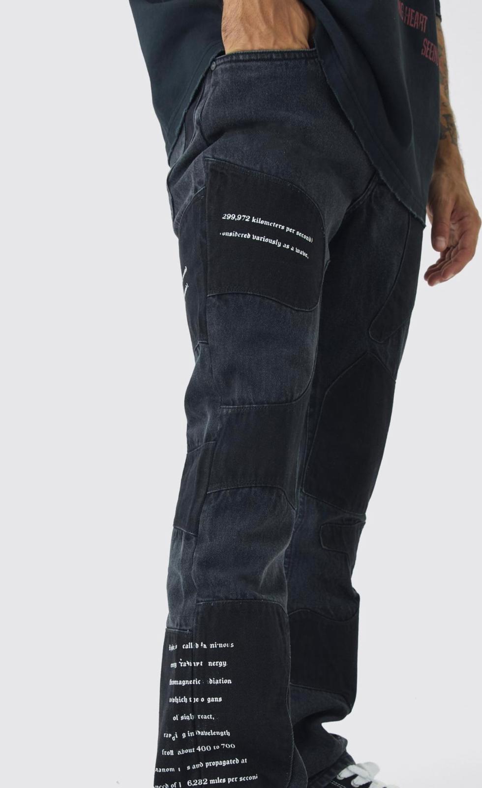 boohooman Rigid Slim Flare Patchwork Applique Jeans
