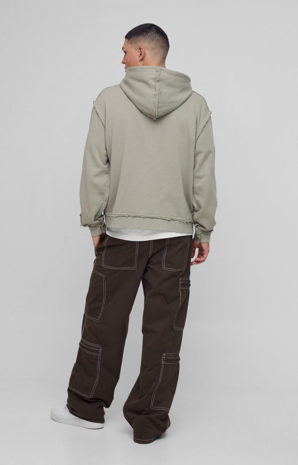 Boohooman Elasticated Waist Baggy Canvas Contrast Stitch Cargo Trousers