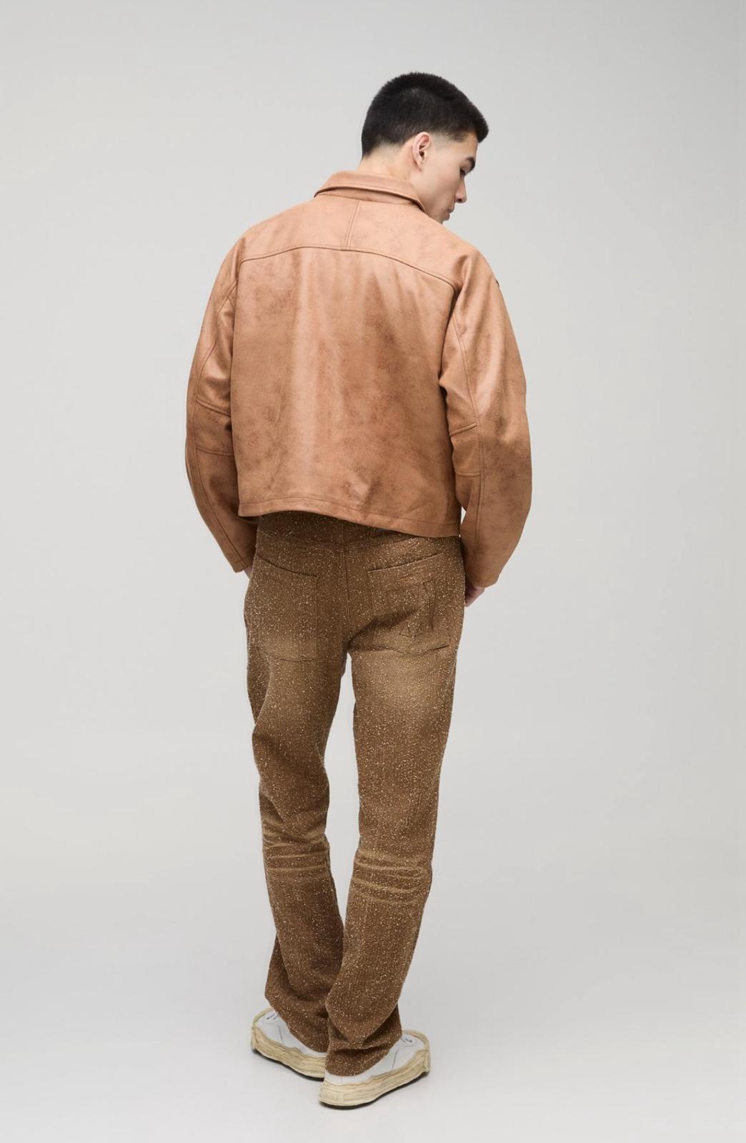 Boohooman Straight Leg Textured Dirty Wash Jeans With Pintuck