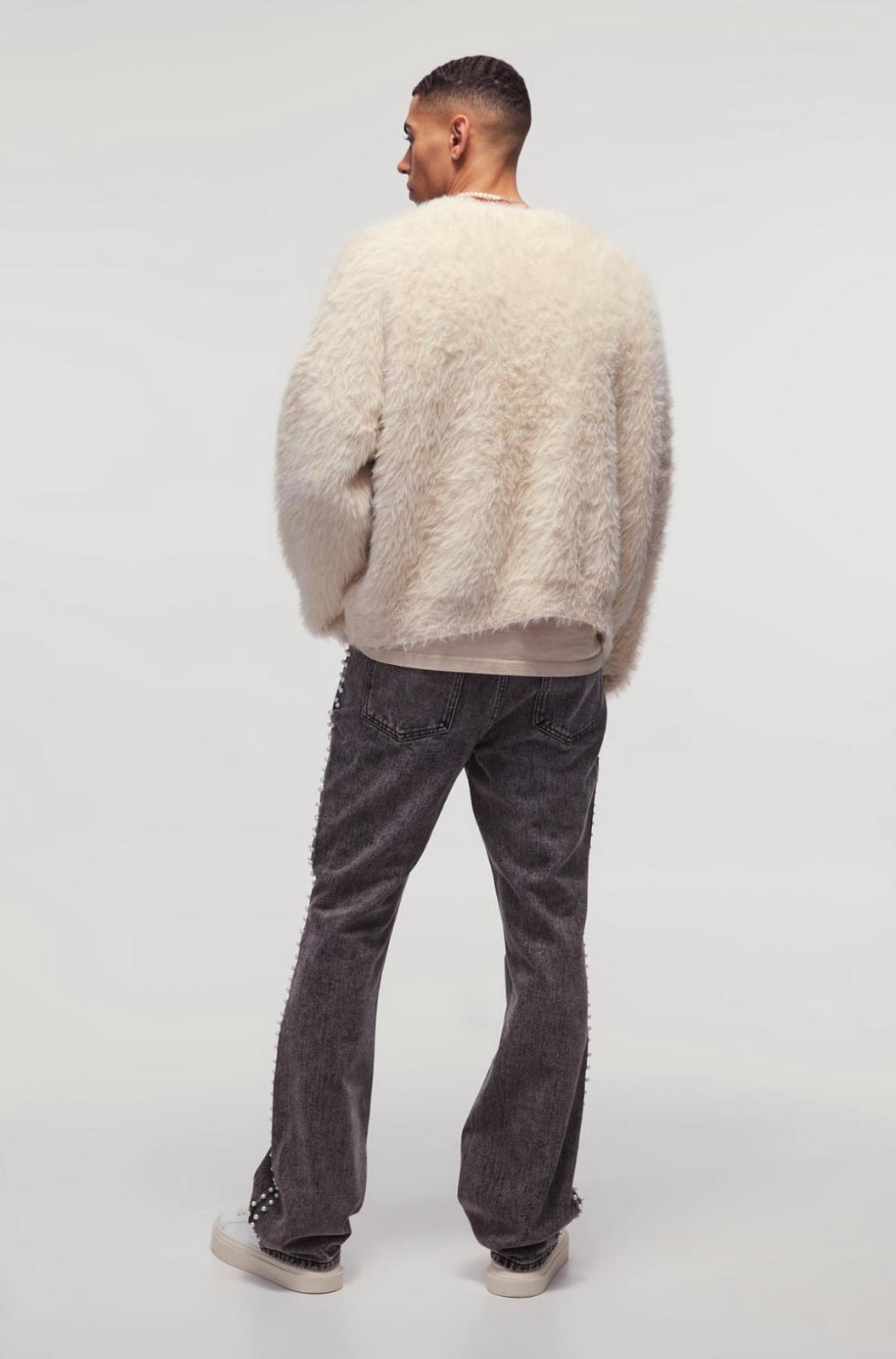 Boohooman Relaxed Flared Pearl Side Detail Jeans