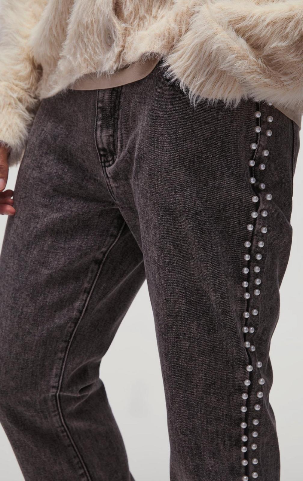 Boohooman Relaxed Flared Pearl Side Detail Jeans