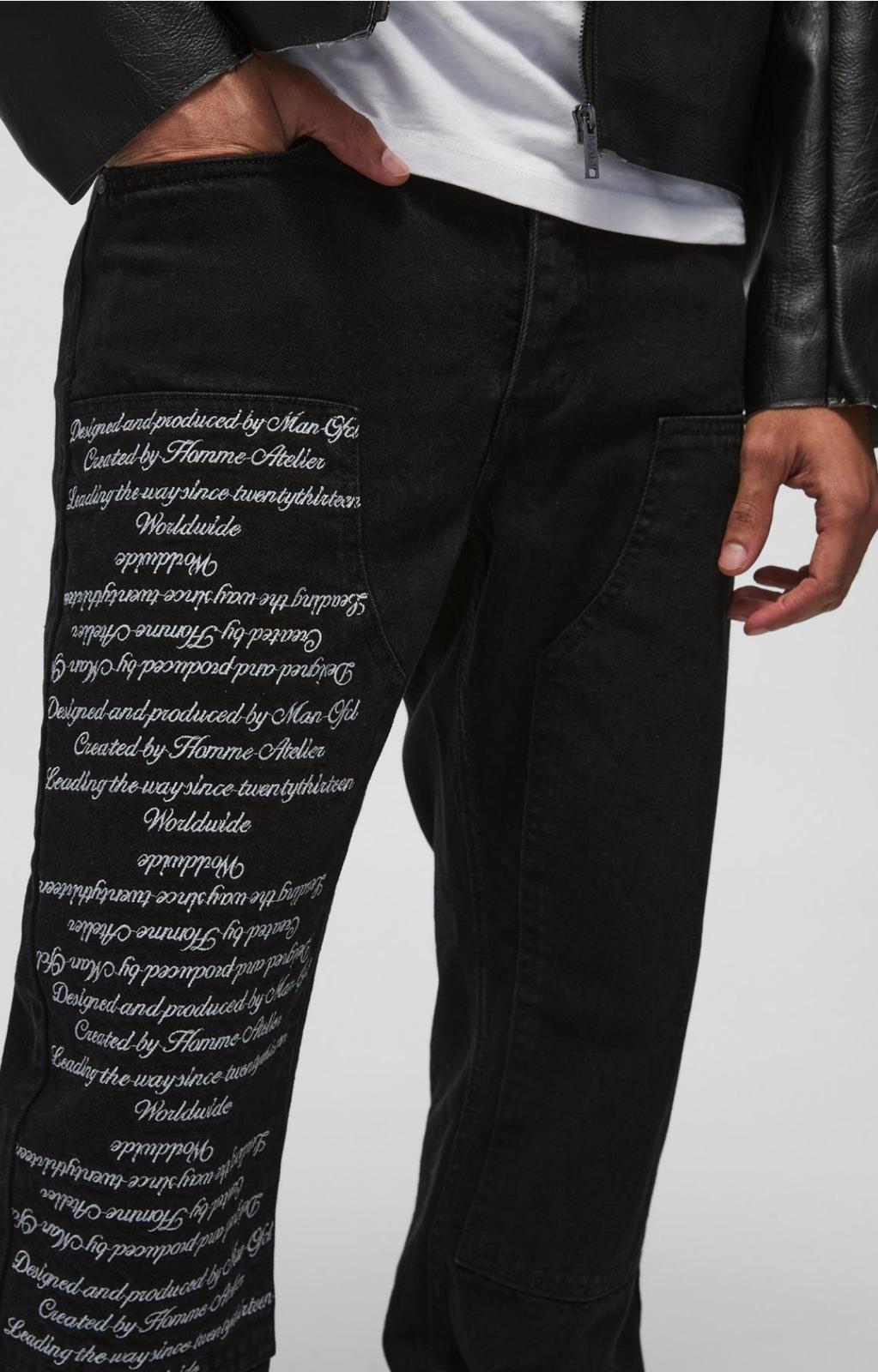 Boohooman Relaxed Rigid Embroidery Carpenter Denim Jeans